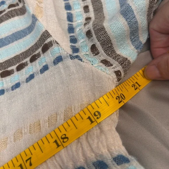 VTG Boho Cream Embroidered Stripes peasant Tassel Tie fringe blouse festival - Picture 5 of 6